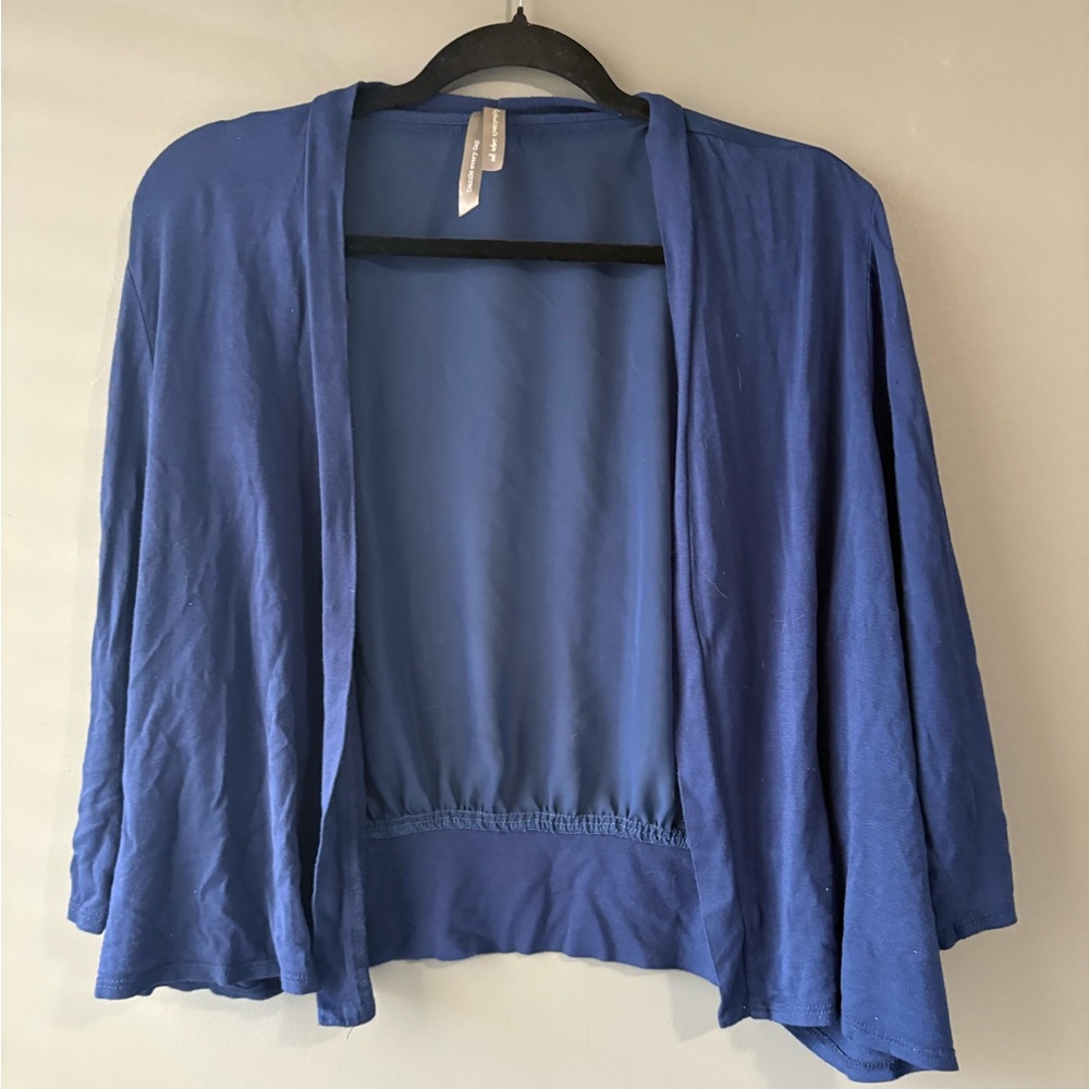 Penningtons size X (14/16) navy 3/4 length sleeve sheer back cardigan, light